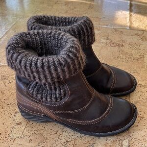 Josef Seibel Lydia Knitted Cuff Ladies Leather Ankle Boots in Moro Combi